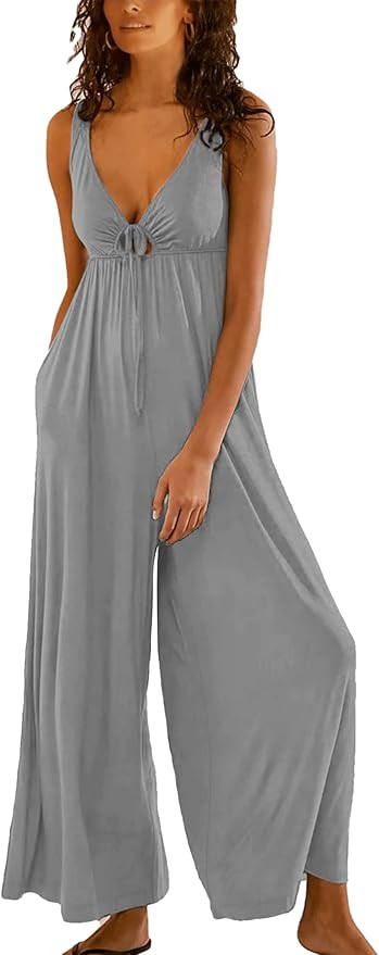 Women's Casual Loose Jumpsuits One Piece Sleeveless Wide Leg Long Pant Rompers with Pockets | Amazon (US)