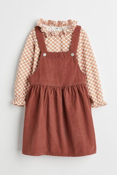 2-piece Cotton Set - Dark beige-pink/floral - Kids | H&M US | H&M (US + CA)