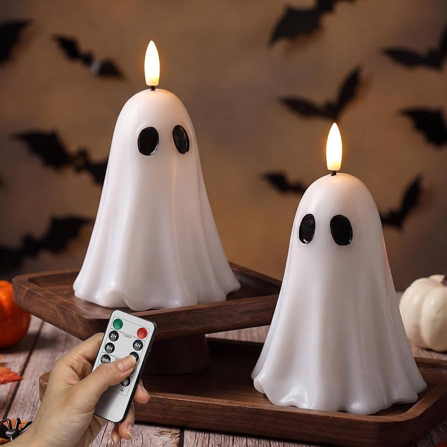VIHOSE 2 Pcs Halloween Cute Ghost Flameless Candles with 8hr Remote Timer | Amazon (US)