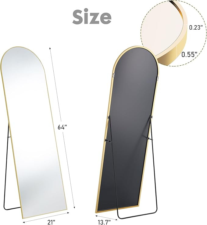 Sweetcrispy 64"x21" Arched Full Length Mirror, Standing or Leaning Full Body Mirror with Aluminum... | Amazon (US)
