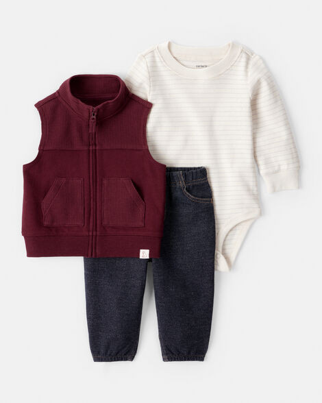 Baby Boy 3-Piece Long-Sleeve Bodysuit, Vest & Denim Pant Set | Carter's Inc