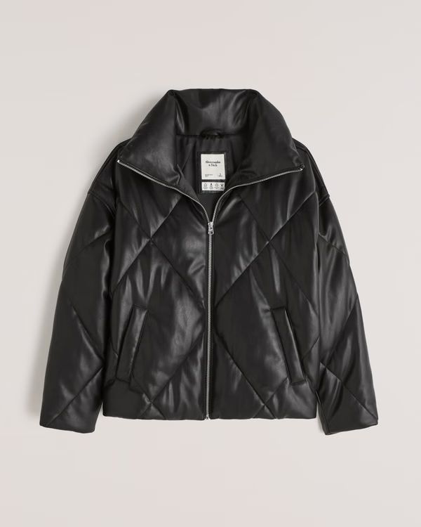 Women's Oversized Vegan Leather Diamond Puffer | Women's Up To 50% Off Select Styles | Abercrombi... | Abercrombie & Fitch (US)