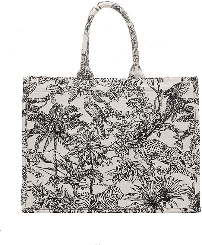 Fashion luxury tote bag cotton linen one shoulder handbag large capacity jacquard embroidery retr... | Amazon (US)