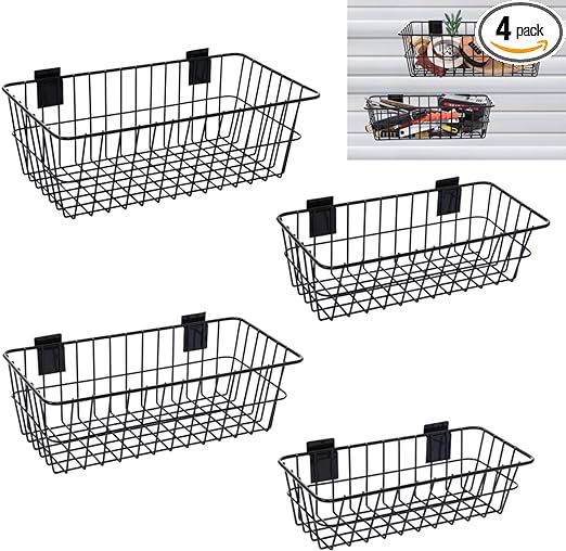 4Pcs Large Slatwall Baskets Ventilated Metal Slatwall Baskets Mounted Storage Baskets Hanging Sla... | Amazon (US)