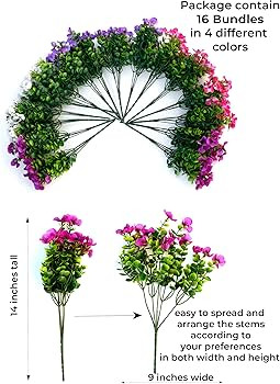 Artificial Flowers Outdoor Shrubs - 16 Bundles Fake Plants UV Resistant No Fade Faux Plastic Gree... | Amazon (US)