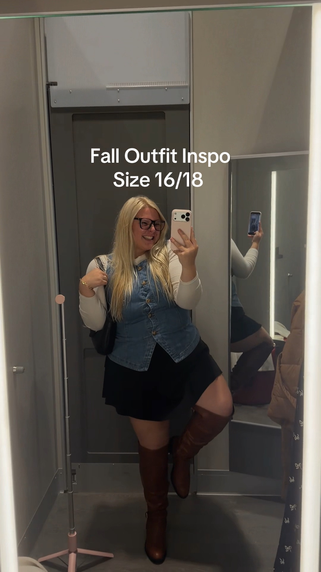 Long sleeve white tee (tts)
Black skirt (xxl — stretchy waistband)
Denim vest (xxl)
Tall brown boots (wide-calf friendly)size 11
Black bag 

Linked everything I could find or closest matches.
Follow + check my LTK for more fall outfits 🍂🤎
#LTKfall #LTKcurvestyle #LTKootd #LTKunder50


#LTKPlusSize #LTKSeasonal