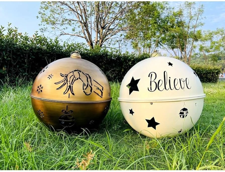 Giant Iron Christmas Balls, 19.69 inches, 2 PCs, Huge Jingle Bell Decor, Outdoor Ornaments for Ya... | Amazon (US)