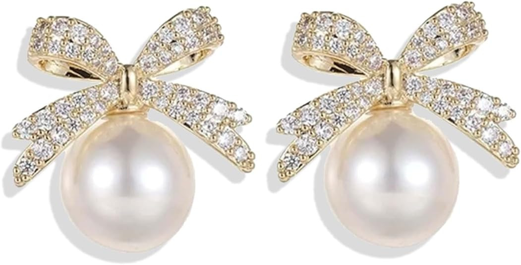 Christmas Earrings For Women Pearl Bow Earrings Xmas Jewelry Holiday Outfits Stocking Stuffers Ch... | Amazon (US)