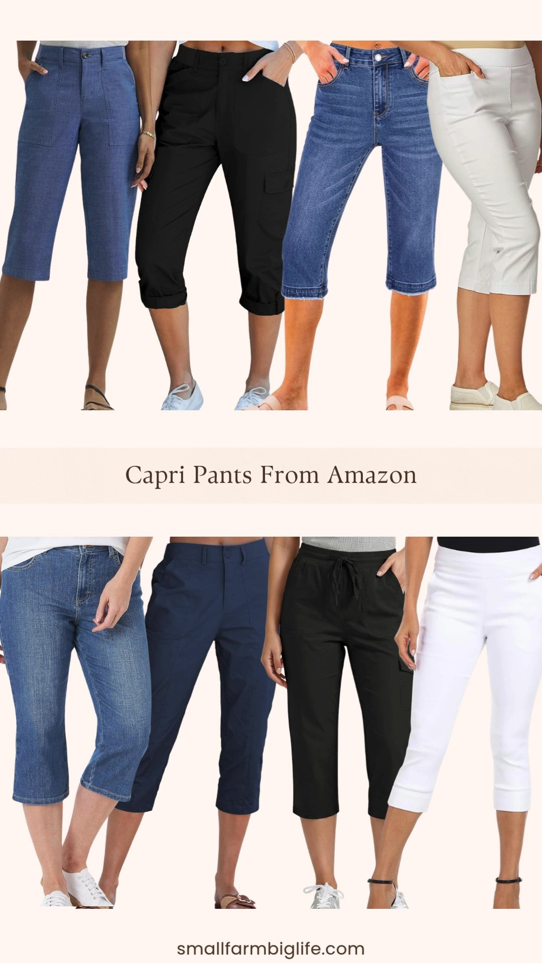Capri pants are having a moment again and Amazon has so many comfortable and affordable options right now. I rounded up everything from classic denim capris and relaxed fit chinos to cargo style and dressy pull on capris in blue, white, black, and chambray. The high waisted and elastic waist styles are perfect for all day comfort, and the cargo and utility styles add a casual, put together look for running errands or weekend outings. Whether you want something dressy for the office or casual for everyday wear, there is a pair here for you. Tap to shop! 

 #LTKgrwm #LTKootd #LTKOver40