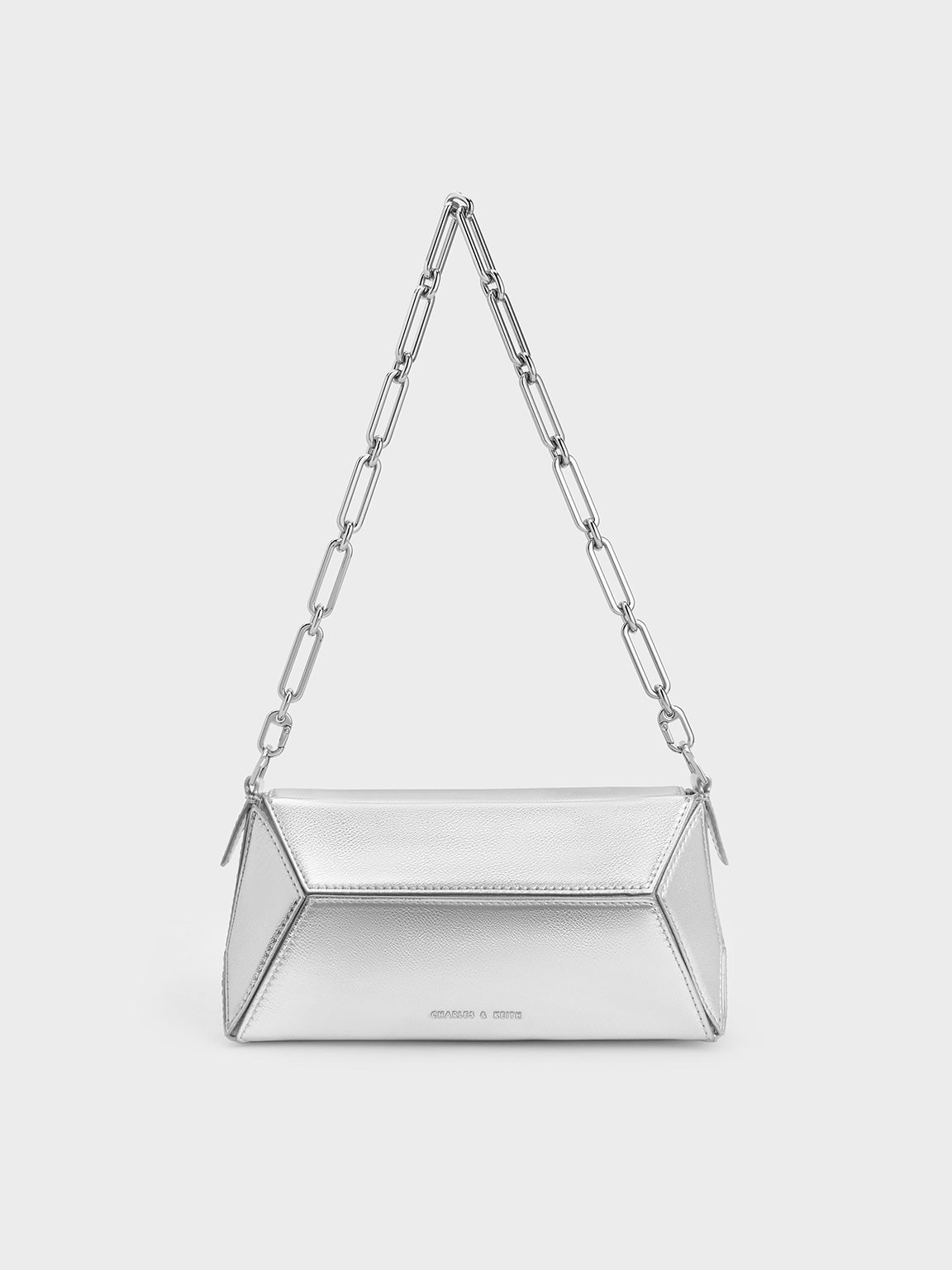 Nasrin Metallic Geometric Chain-Handle Shoulder Bag
    
         - Silver | Charles & Keith US