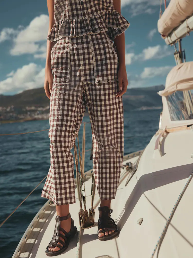 Chocolate Brown Gingham Straight Leg Crop Trousers | Next EU