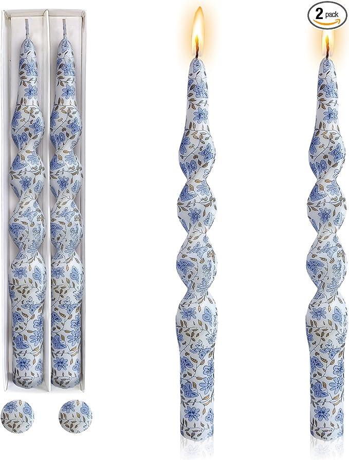 Gedengni Spiral Candles Printed Candlestick,Set of 2 Long Taper Candle Colorful Twisted Candlesti... | Amazon (US)
