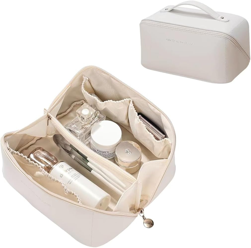 Makeup Bag Large Travel Cosmetic Bag Make up Bags with Compartments Waterproof PU Leather Travel ... | Amazon (US)