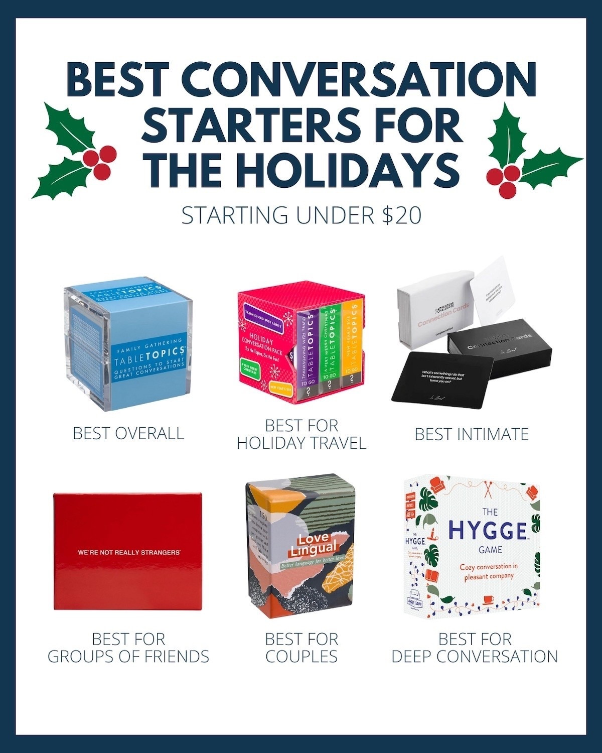 Get intentional, be authentic, and sprinkle some holiday cheer into your gatherings with our top picks for conversation starter questions and games! ❤️🎄 Perfect for everyone, whether you want to cozy up your love life or get teens chatting over cocoa by the fire. 🔥 

#LTKHoliday #LTKFamily #LTKGiftGuide