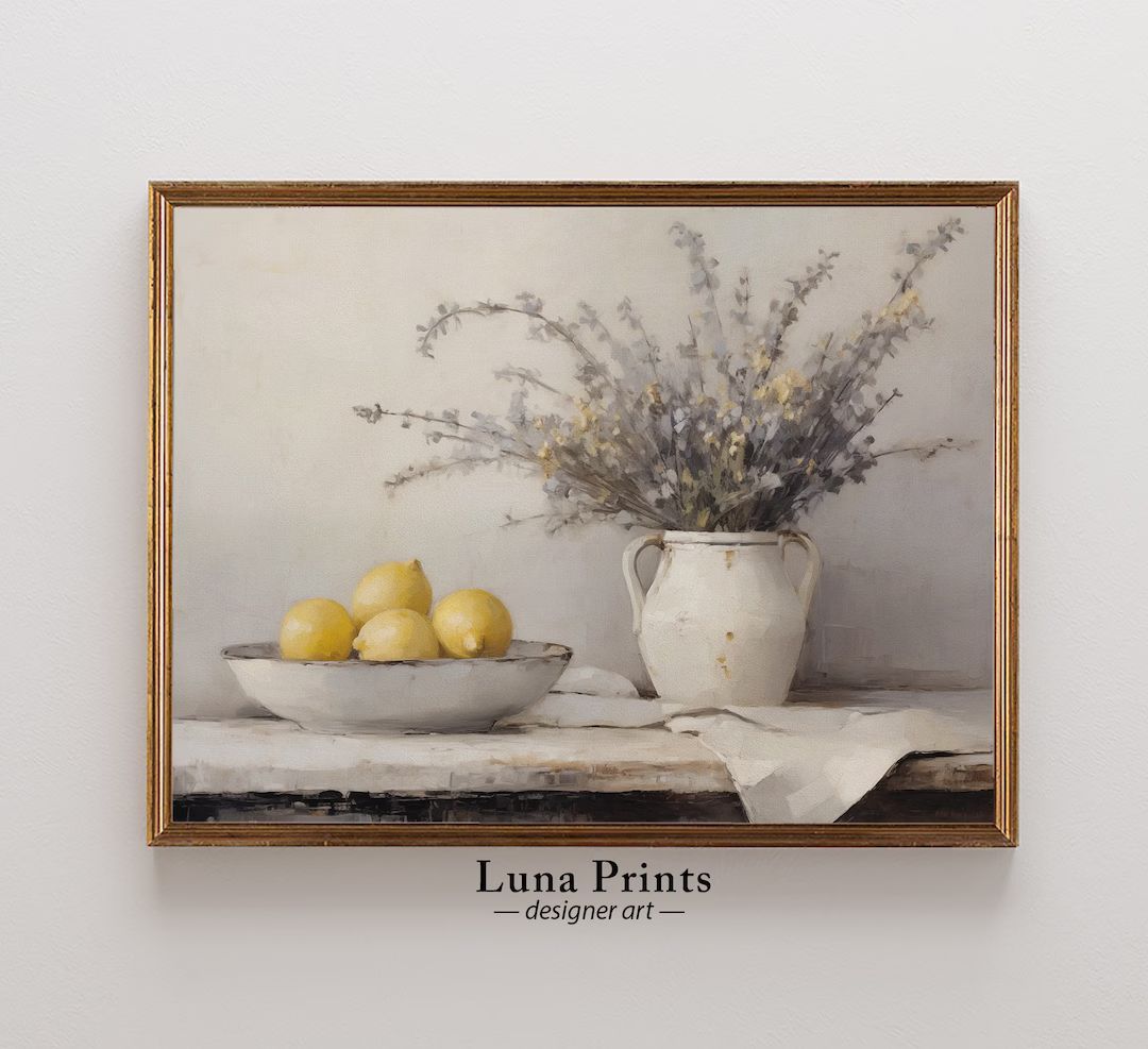 Lemons and Lavender Painting, PRINTABLE ART, Vintage Spring Floral and Fruit Still Life | Etsy (US)