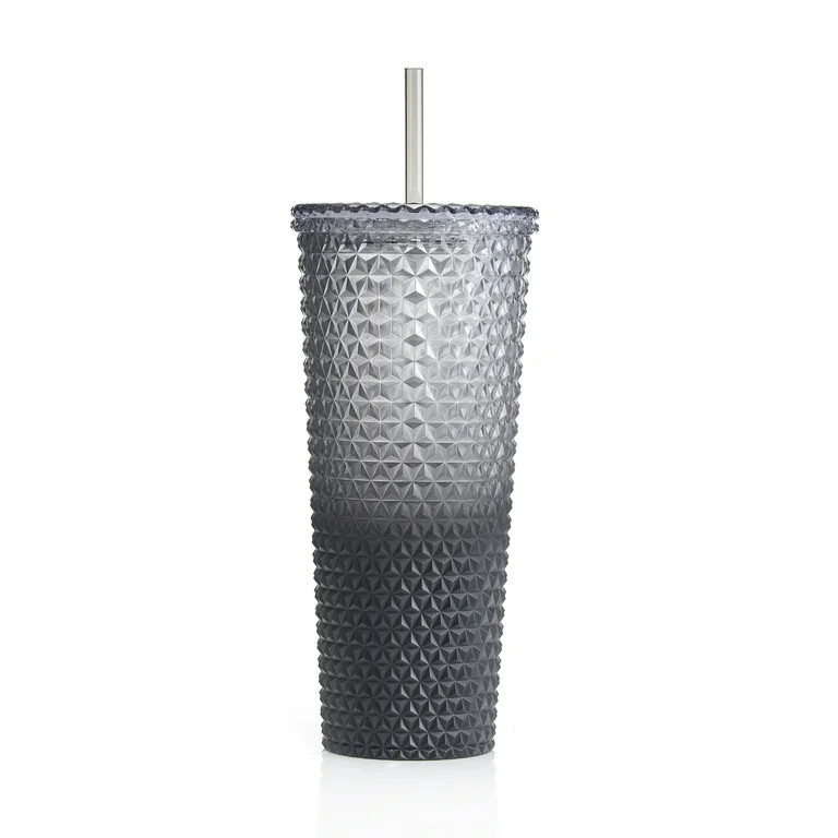 Mainstays 26 fl oz Ombre Black Reusable Plastic Textured Tumbler, Double-Walled | Walmart (US)