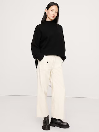 Oversized Merino-Cotton High-Low Funnel-Neck Sweater | Banana Republic (US)