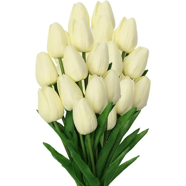 Briful 20Pcs Tulips Artificial Flowers 13.5" Fake Cream White Tulips Faux Flowers Bulk for Vase C... | Walmart (US)