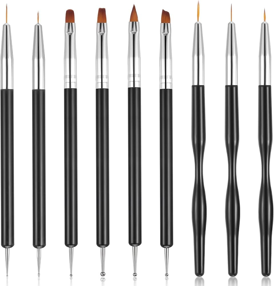 9pcs Double-Ended Nail Art Brushes Nail Art Brush Set with Nail Liner Brush and Nail Dotting Pens... | Amazon (US)