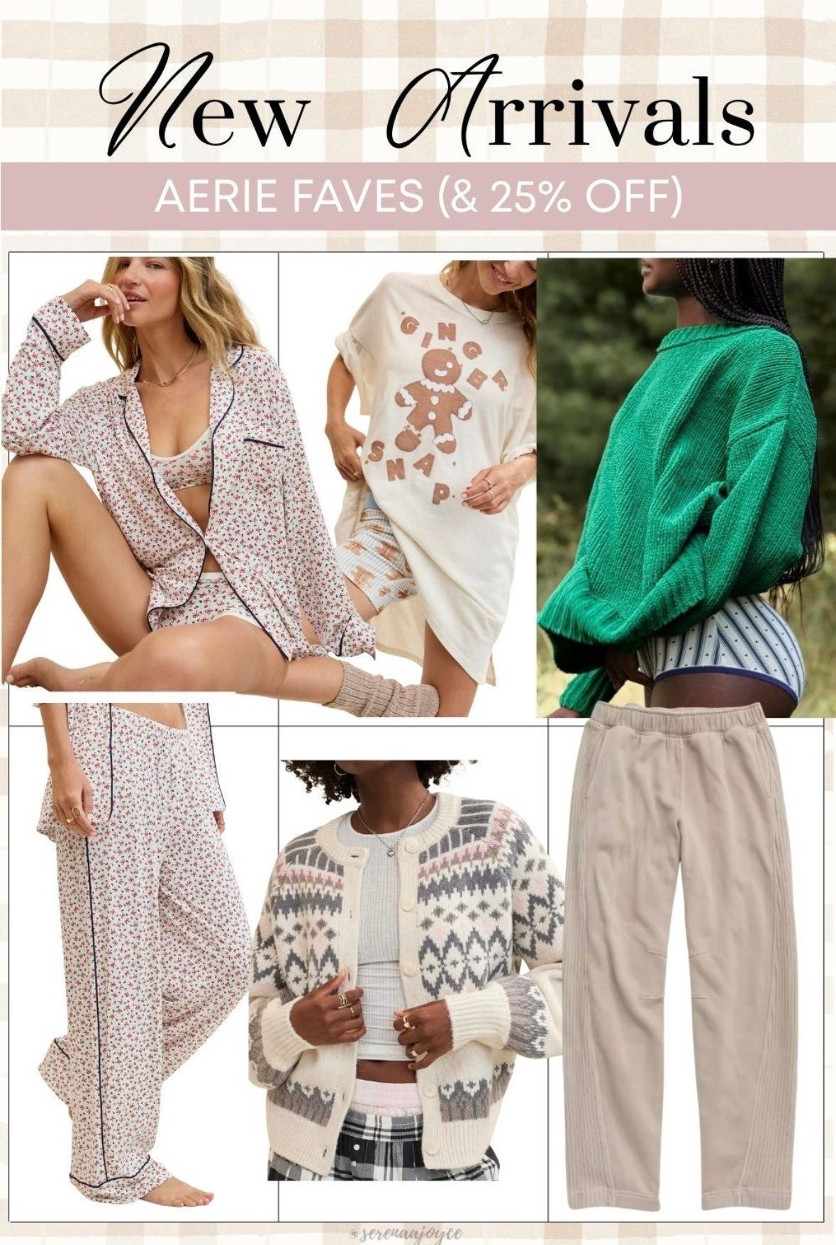 Aerie new arrivals! Cute and cozy holiday outfits. 25% off many items on the website!

christmas pajamas, holiday outfits, oversized pajama tee, tan sweatpants, fair isle cardigan

#ltksalealert #ltkstyletip #ltkfindsunder50 #ltkgiftguide #ltkholiday #ltkseasonal