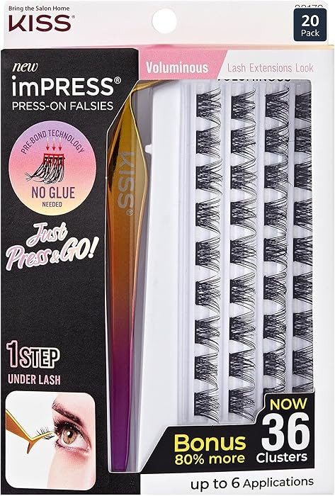 KISS imPRESS Falsies Self Adhesive Eyelashes, Press On Lashes, 12mm-14mm Glam Volume Lashes, Blac... | Amazon (US)