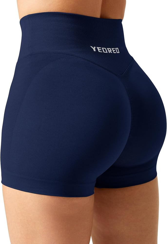 YEOREO Scrunch Butt Workout Shorts Women 3.5" Seamless V Cross Waist Sport Gym Amplify Shorts | Amazon (US)