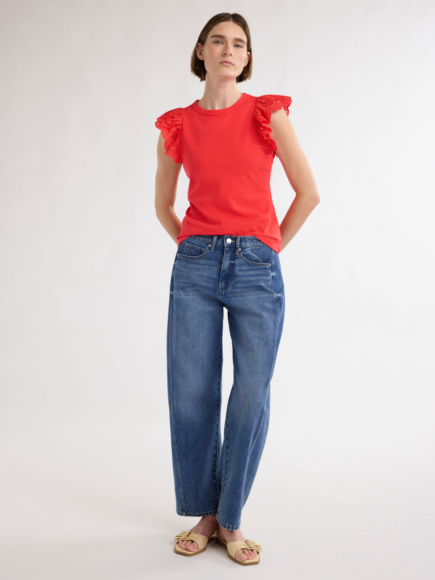 Free Assembly Women's Eyelet Flutter Sleeve Tee, Sizes XS-XXXL | Walmart (US)