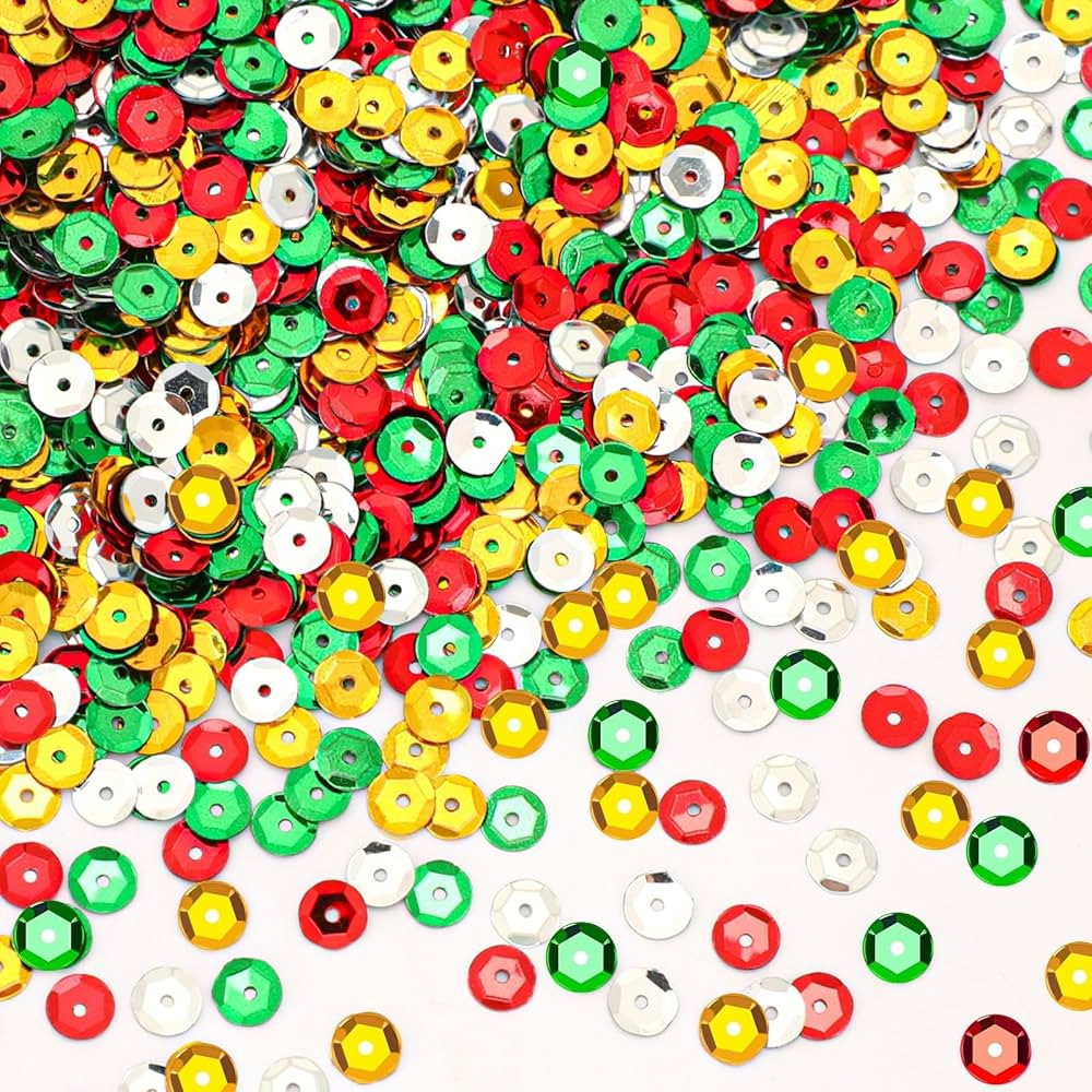 Christmas Sequins for Crafts, 20000 Pieces Glitter Red Green Gold Silver Loose Cup Sequins Round ... | Amazon (US)