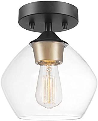 Globe Electric Harrow 1-Light Semi-Flush Mount Ceiling Light, Matte Black Finish, Gold Accent Soc... | Amazon (US)