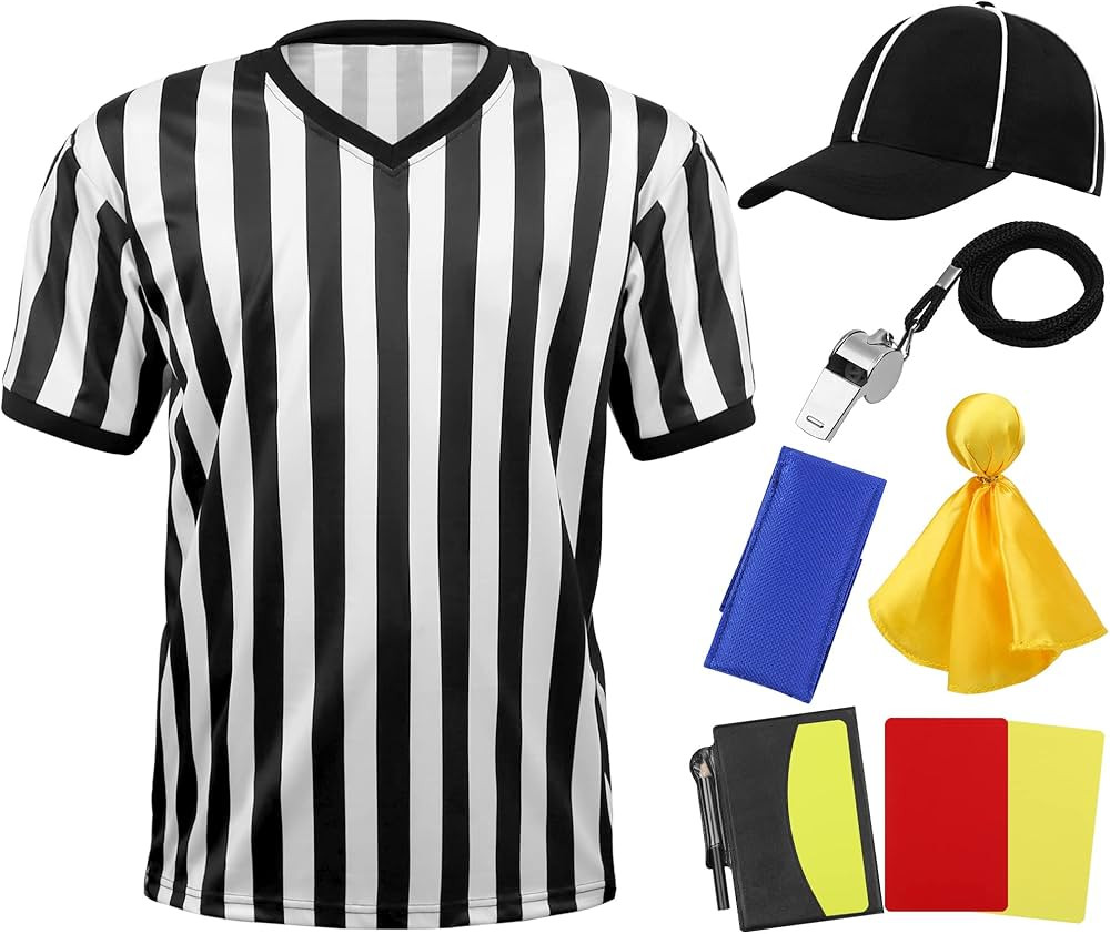 SOMSOC 6 Pieces Men's Official Referee Costume Set Pro-Style V-Neck Referee Shirt Referee Cards H... | Amazon (US)