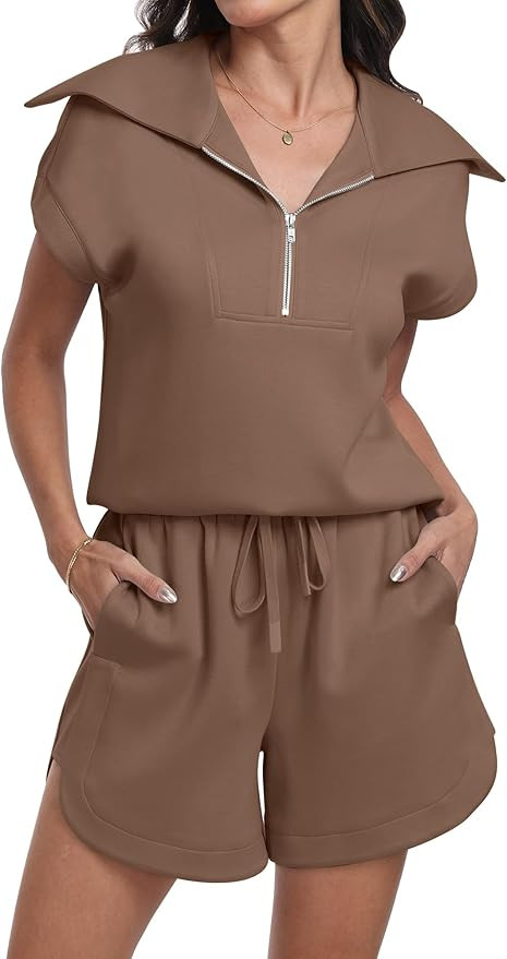 ANRABESS Two Piece Sets for Women Summer Half Zip Short Set Sweatsuit 2 Piece Outfits Sweat Loung... | Amazon (US)