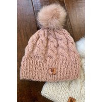 Handmade Knitted Wool Blush Pink Pom Beanie Hat | Etsy (US)