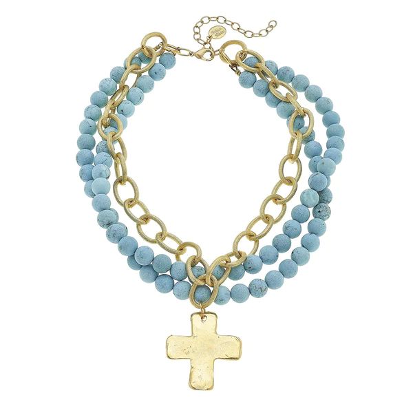 Matte Turquoise Multi-Strand Cross Necklace | Susan Shaw