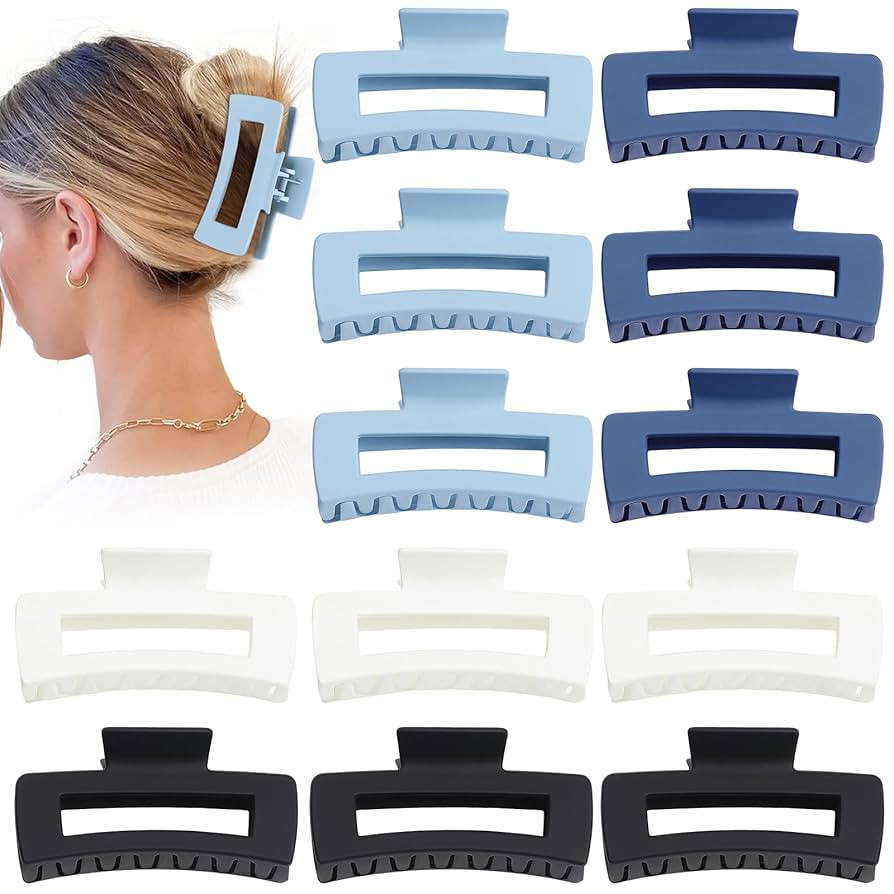 Hair Clip, 4.1 Inch Large Square Hair Claws Clips 12 Pcs for Thick Hair - Blue, for Women and Gir... | Amazon (US)