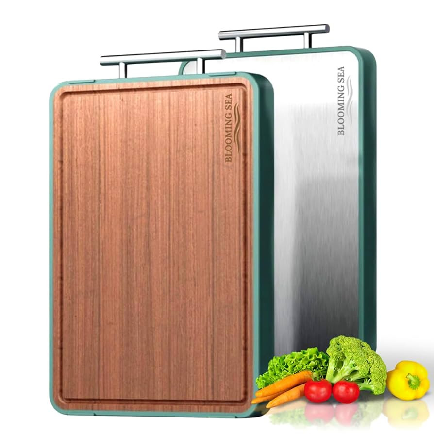 Double-Sided Cutting Board – Generously Sized Stainless Steel & Ebony Wood, Non-Slip Chopping B... | Amazon (US)