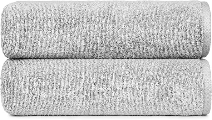 Amazon basics 2 piece Lightweight quick-dry bath towel, 100% cotton, Platinum, 54" x 30" | Amazon (US)