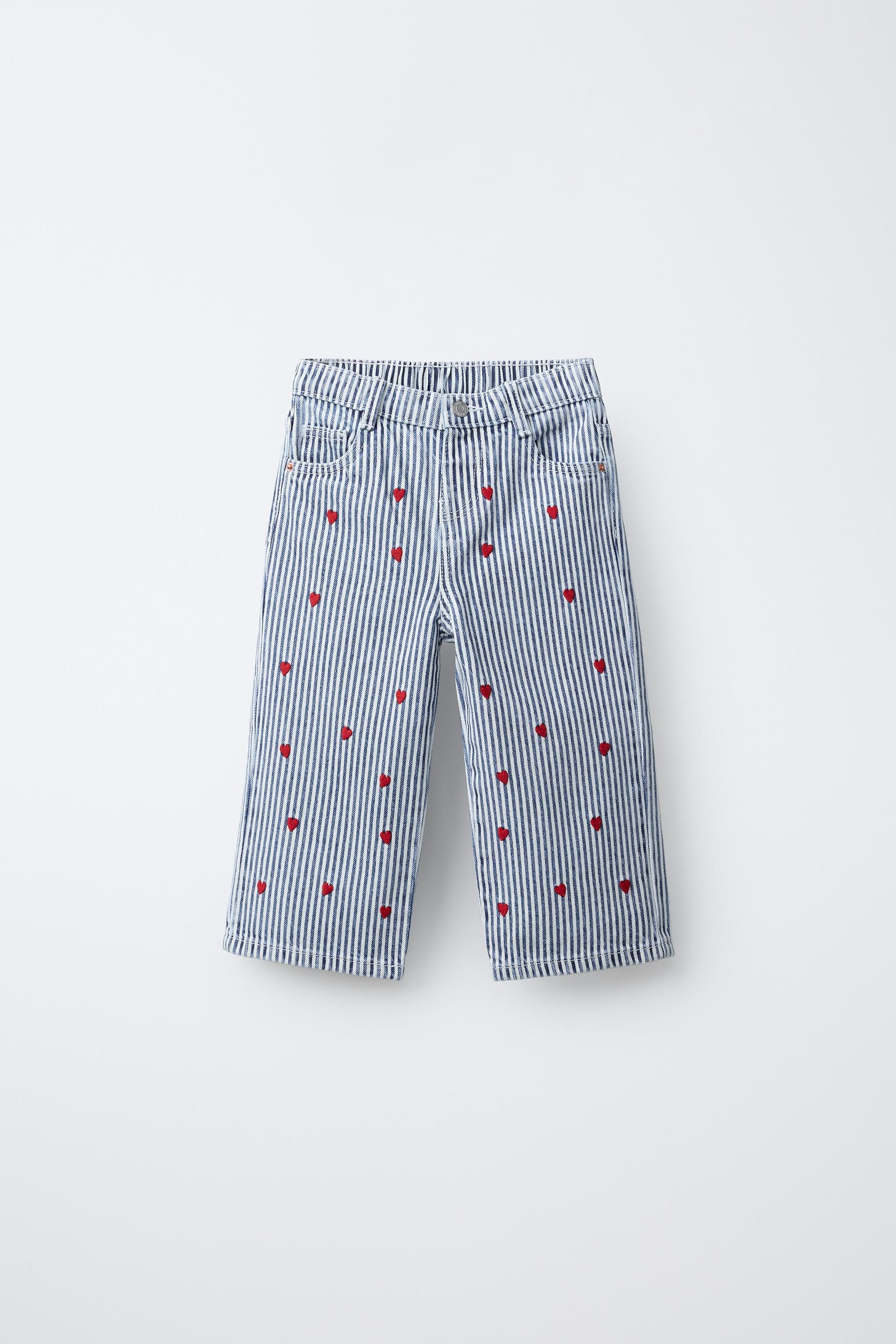 EMBROIDERED STRIPES AND HEARTS CULOTTE JEANS | Zara US