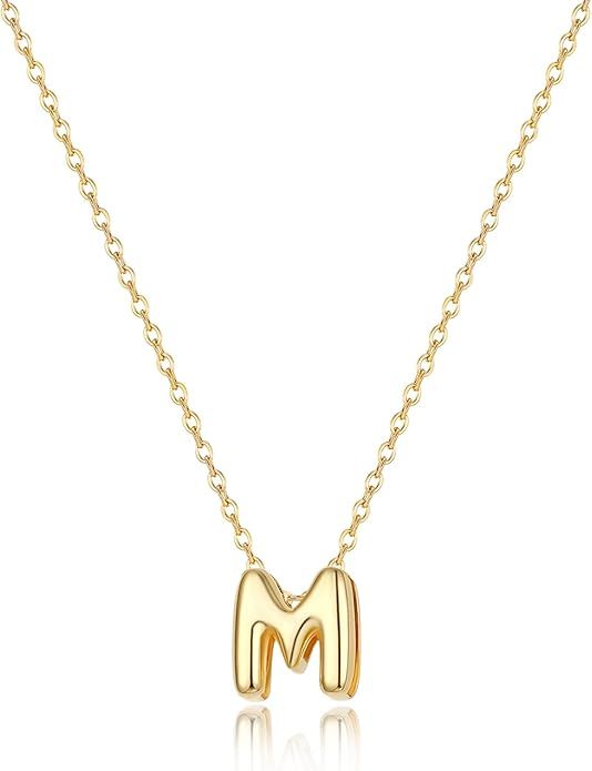 CUEZIY Bubble Letter Necklace Gold 14K Gold Plated Initial Necklaces for Women Personalized Bubbl... | Amazon (US)