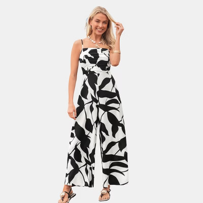 Women's Chic Monochrome Leaf Print Jumpsuit for Summer - Cupshe-M-Black | Target