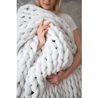 Super Chunky Knit Blanket Made From Cotton, Cotton Blanket, Knitted Arm Knits | Etsy (US)