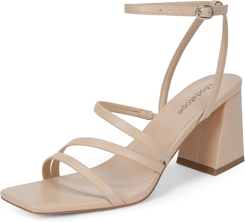 Modatope Women Heeled Sandals Strappy Heels Square Open Toe Chunky Block Heels Ankle Strap Sandal... | Amazon (US)