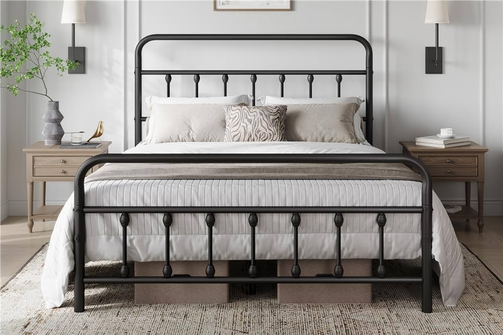 Yaheetech Classic Metal Platform Bed Frame Mattress Foundation with Victorian Style Iron-Art Head... | Amazon (US)