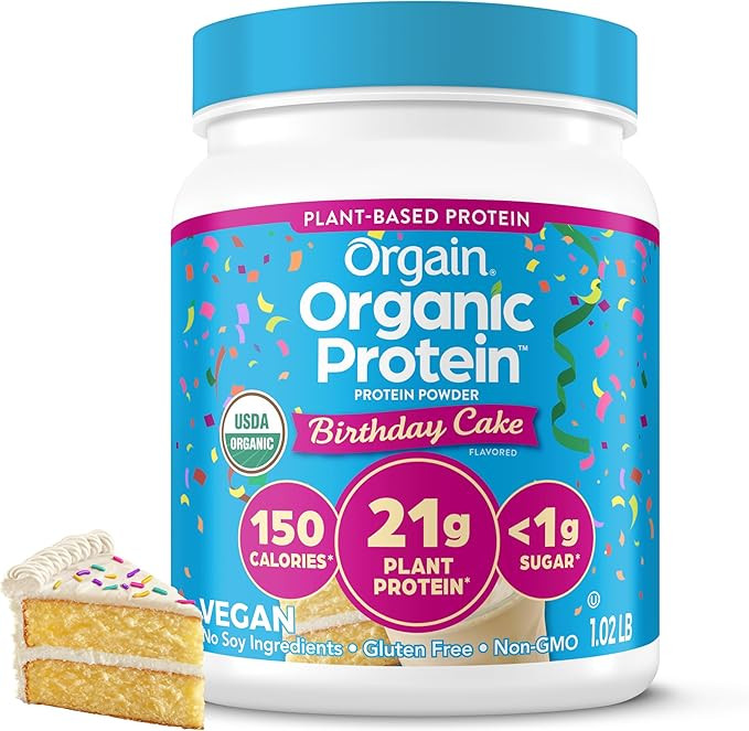 Orgain Organic Vegan Protein Powder, Birthday Cake - 21g Plant Based Protein, 7g Prebiotic Fiber,... | Amazon (US)