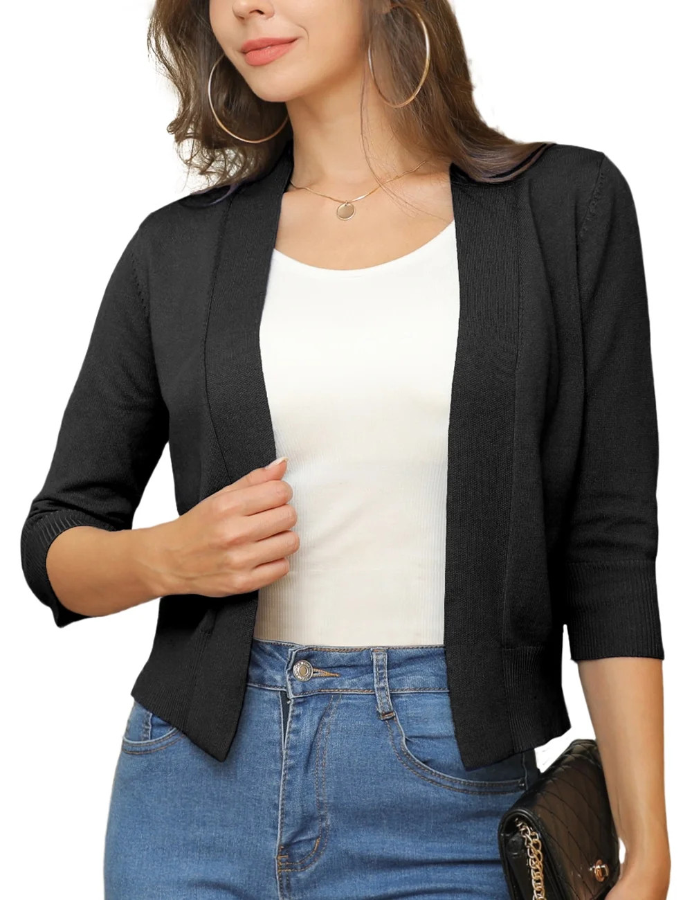 a.Jesdani Womens Cropped Cardigans Sweaters 3/4 Sleeve Open Front Short Shrugs S-XXL | Walmart (US)