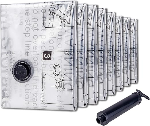 SUOCO Vacuum Storage Bags 8 Pack (Medium), Space Saver Compression Bags with Travel Hand Pump | Amazon (US)