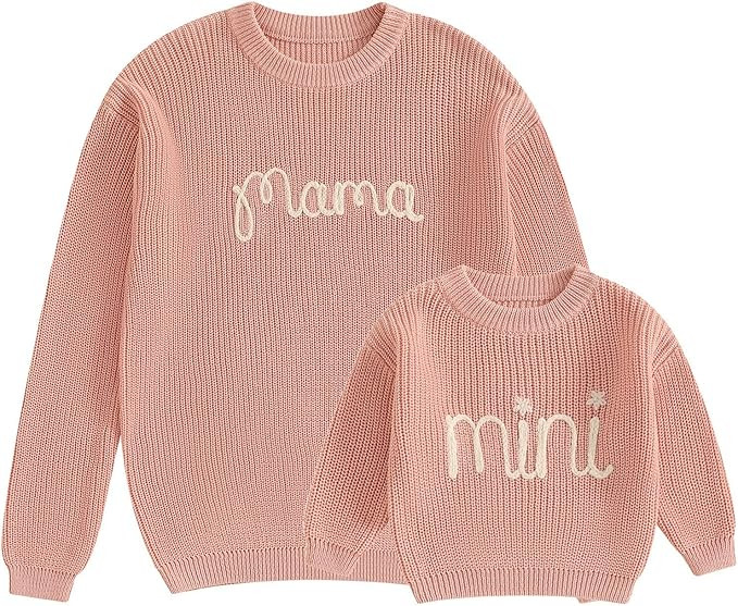 Amazon.com: Mommy and Me Matching Outfits Mama and Mini Long Sleeve Crewneck Sweater Pullover Top... | Amazon (US)
