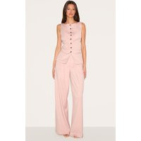 Light Pink Tailored Woven Pleated Wide Leg Trousers, Light Pink | PrettyLittleThing UK