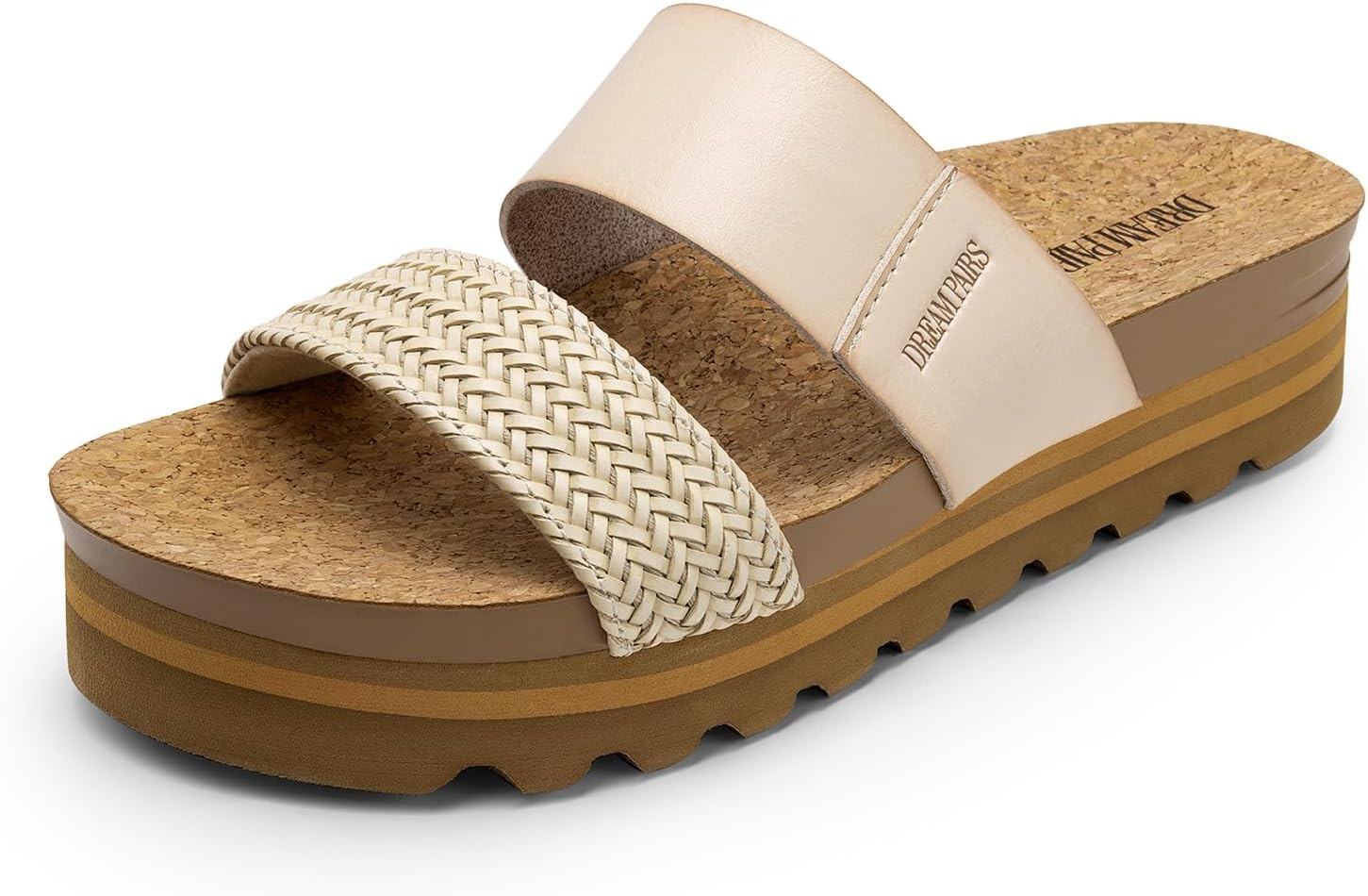 DREAM PAIRS Women's Platform Wedge Sandals with Arch Support, Comfortable Beach Slip-on Flat Sandals, Casual 2-Strap Cork Cushion Slides for Women | Amazon (US)