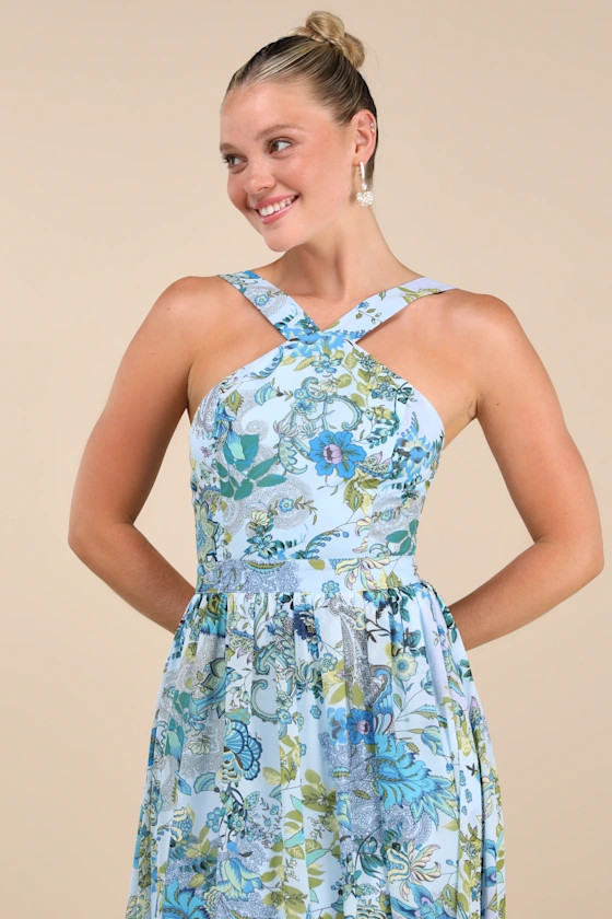 Lilja Light Blue Floral Print Maxi Dress | Lulus