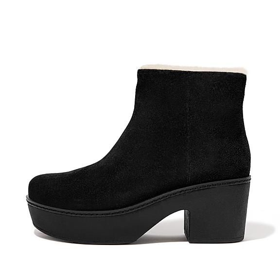 Shearling-Lined Suede Platform Ankle Boots | FitFlop (US)